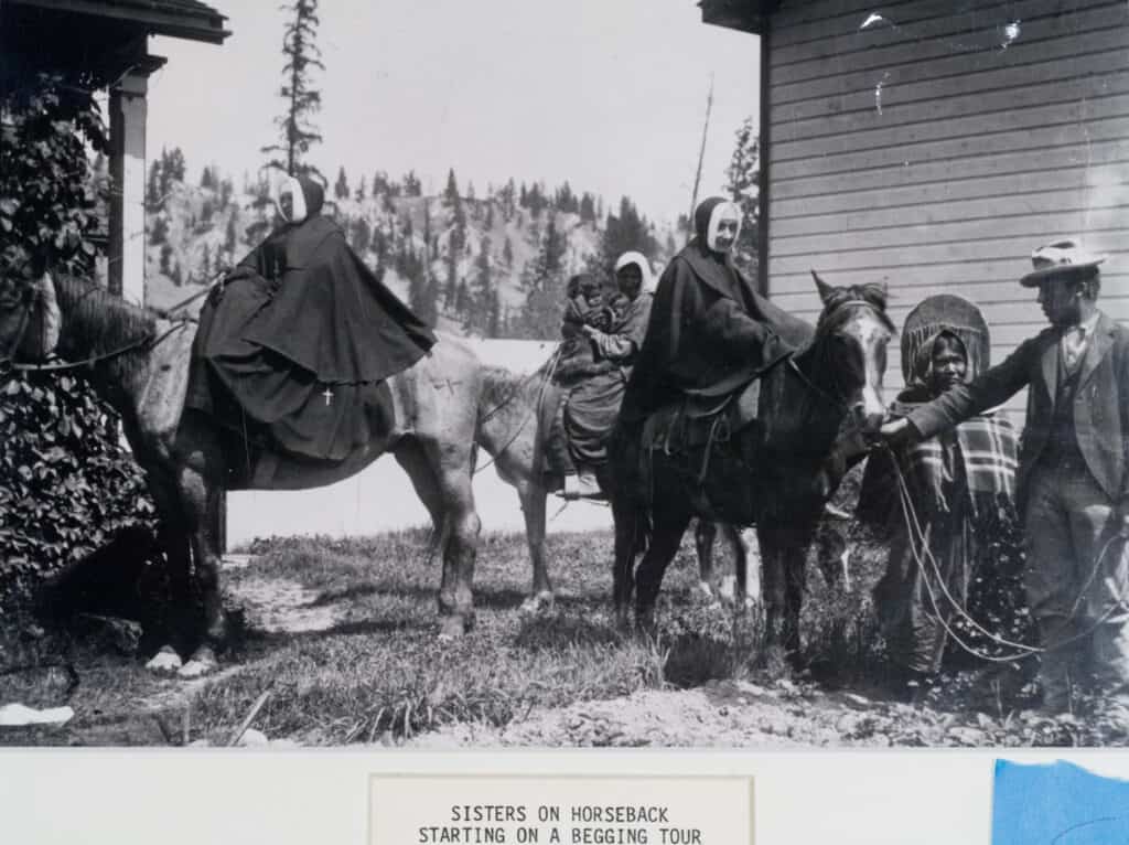 Image of Sisters of Providence on horseback on a fundraising trip in the 1890s.