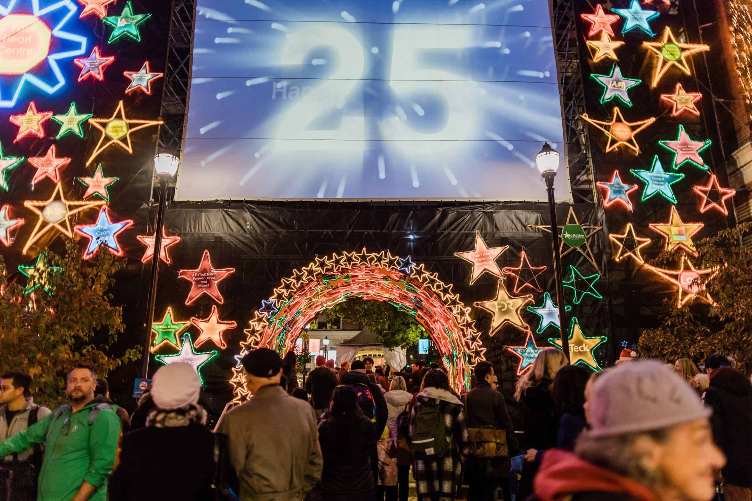 Closeup of 2022 Lights of Hope display with screen displaying the number 25
