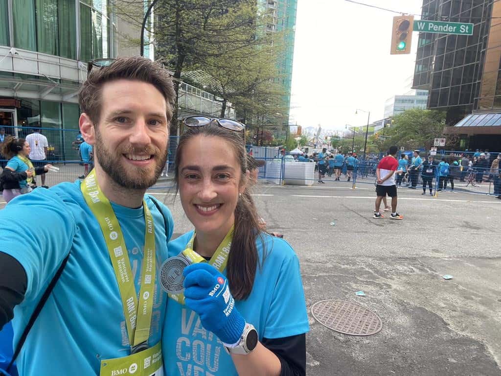 Matt and Karam completing the BMO marathon in Vancouver.