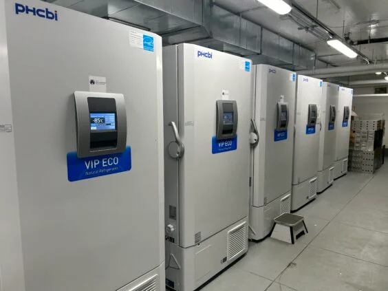 Freezer storage at the Centre for Heart Lung Innovation at St. Paul's Hospital.
