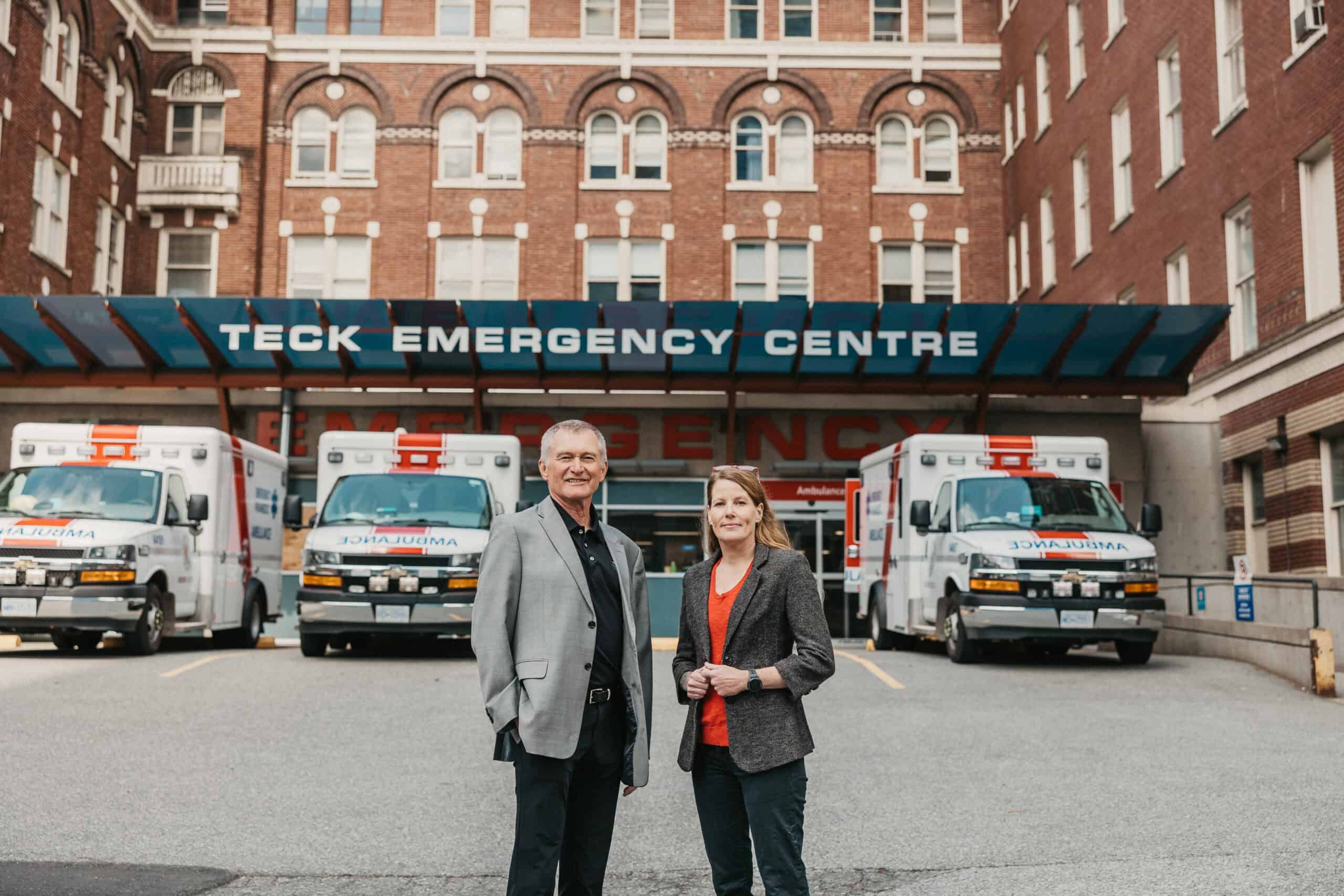 Dr. Jim Christenson (left) and Dr. Erin Kenny (right) pictured outside the Teck Emergency Centre at St. Paul’s Hospital.