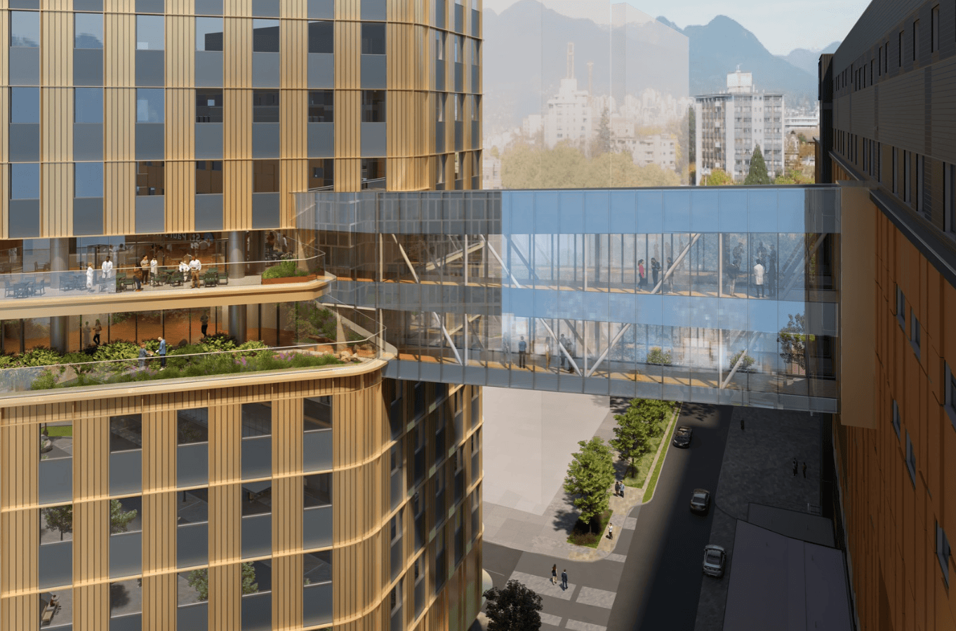 Render of the sky bridge at the new St. Paul's Hospital that will connect to the 12-storey Clinical Support and Research Centre.