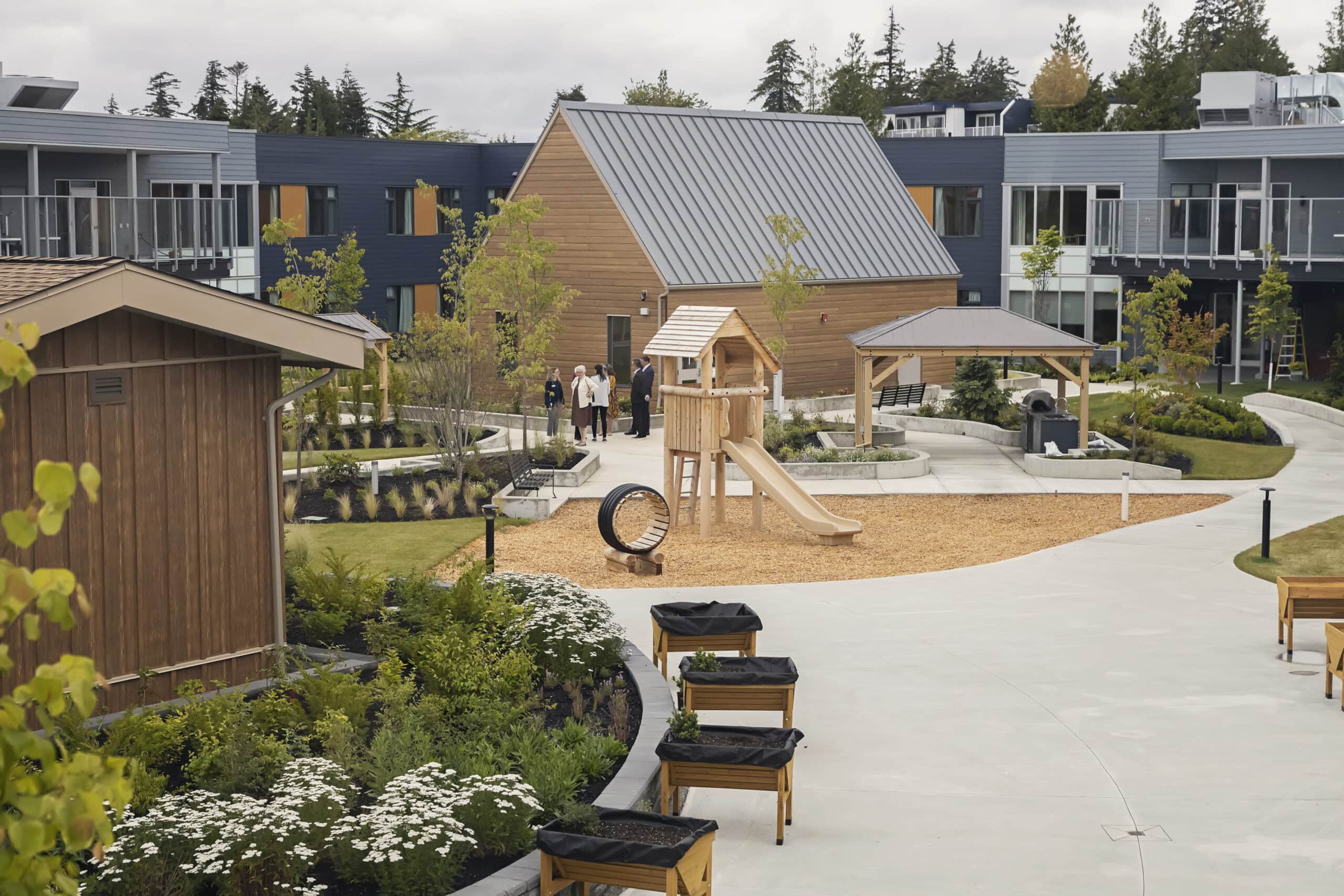 The central courtyard at Providence Living at The Views in Comox, BC.
